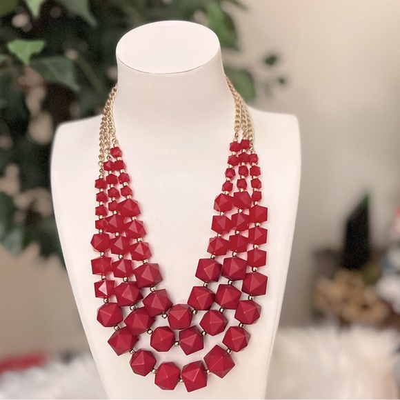 Charming Charlie Red Cubed Spikes Necklace - Picture 1 of 5